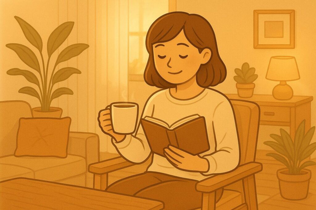 部屋が整理されて気持ちまでゆっくりできている女性の画像